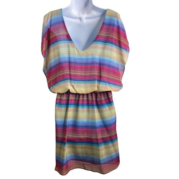Lucy Love Acapulco Striped Dress Size L Multicolor Coquette Girly Summer Party - Picture 2 of 12